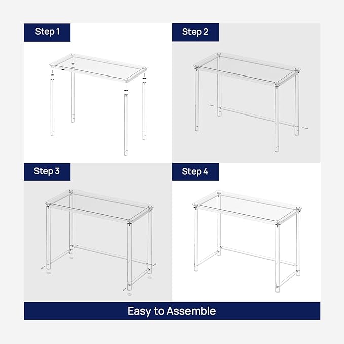 HMYHUM Acrylic Desk, Clear Desk for Home Office for Laptop, Study, Writing, Vanity Table with Cylindrical Legs, Modern, Easy Assembly, 39.4" L x 19.7" W x 29.5" H - LeafyLoom