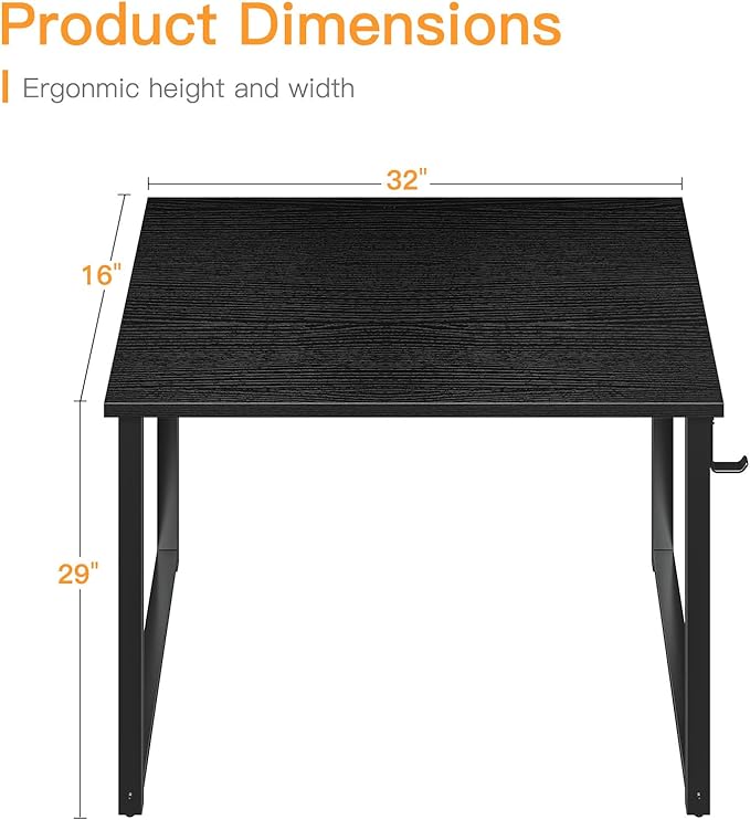 Coleshome 32 Inch Computer Desk, Modern Simple Style Desk for Home Office, Study Student Writing Desk, Black - LeafyLoom