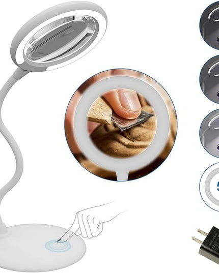 Magnifying Glass with Light and Stand, 5X Magnifying Lamp,Hands Free Desk Magnifying Glass,Desk Magnifiers with Light for Senior, Low Vision, Hobbies, Crafts - LeafyLoom