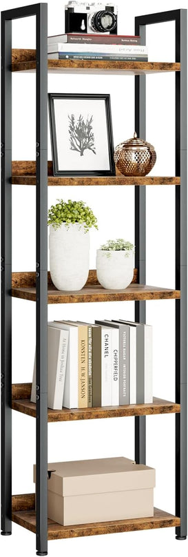 NUMENN Narrow Bookshelf, 5 Tier Bookshelves, Home Office Bookcase Shelf Storage Organizer, Free Standing Storage Shelving Unit for Bedroom, Living Room and Home Office, Vintage - LeafyLoom