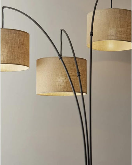 Adesso 4238-26 Trinity Arc Floor Lamp Antique Bronze FinisH, Beige Burlap . Home Decor Lamps and Light Fixtures, 82",3 Arm - LeafyLoom