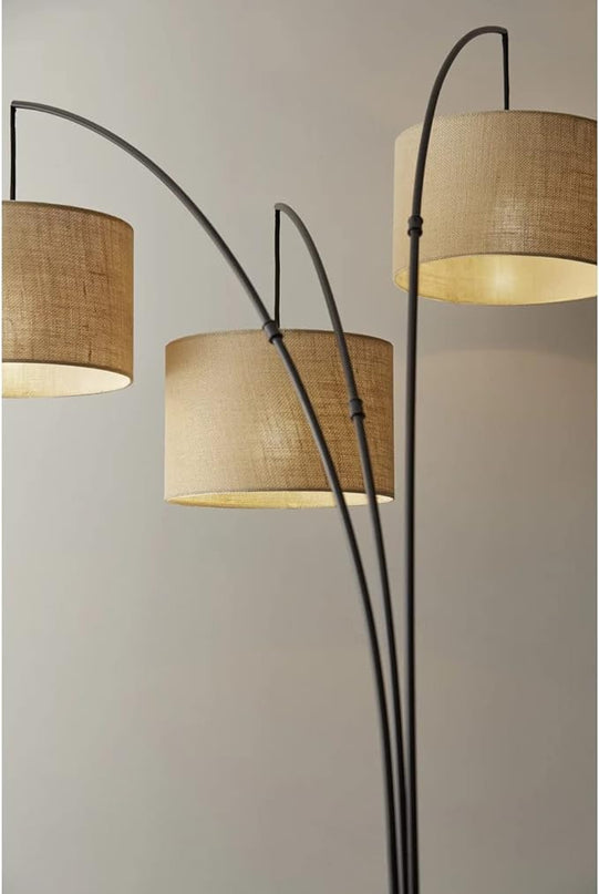 Adesso 4238-26 Trinity Arc Floor Lamp Antique Bronze FinisH, Beige Burlap . Home Decor Lamps and Light Fixtures, 82",3 Arm - LeafyLoom