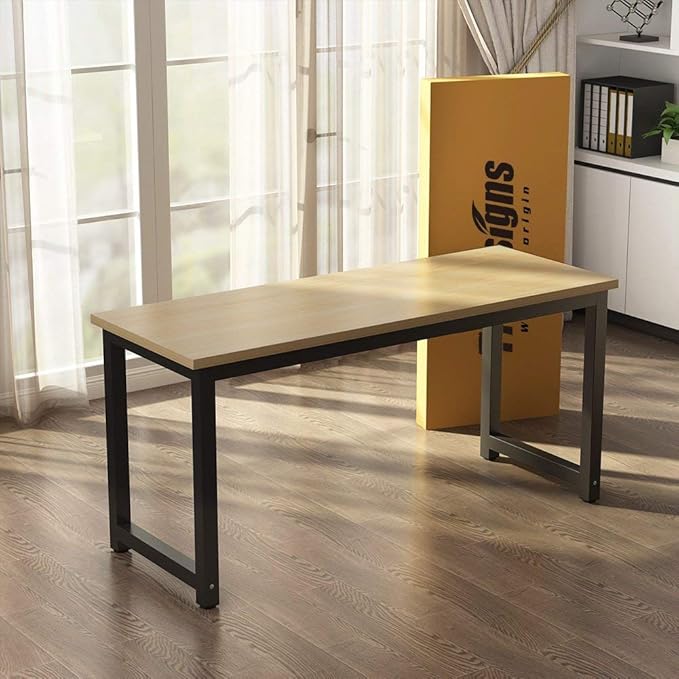 Tribesigns Computer Desk, Large Office Desk Computer Table Study Writing Desk for Home Office, Walnut + Black Leg, 63 X 23.6 inch - LeafyLoom