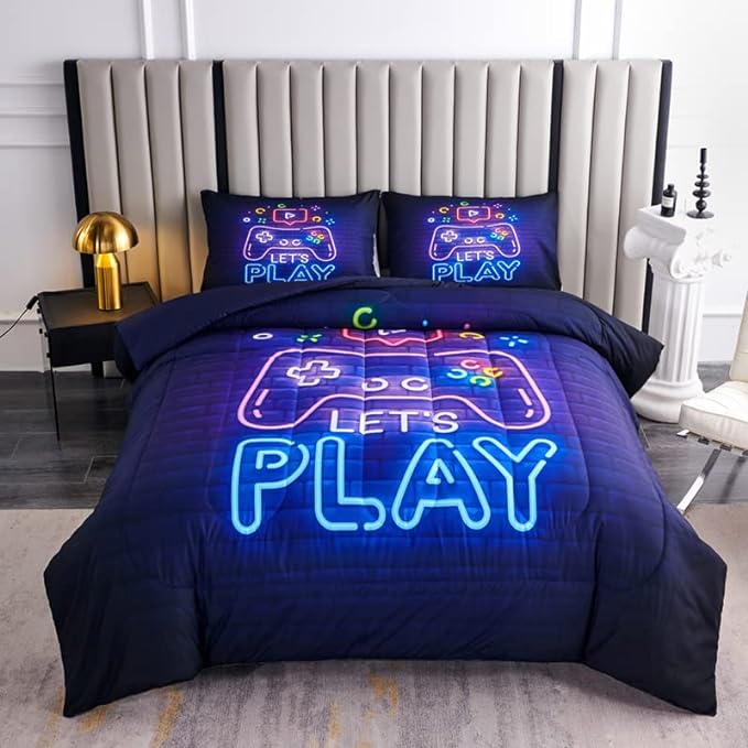 Kids Comforter Set for Boys,Gamer Bedding Sets for Boys,Teen Boy Comforter Set Full,Boys Full Bedding Set,Gaming Comforter Sets Including 1 Gaming Comforter&2 Pillowcases - LeafyLoom
