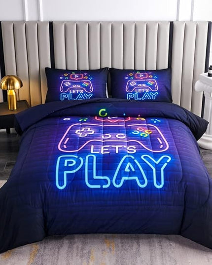 Gamer Bedding Sets for Boys,Twin Comforter Set for Boys,Gaming Comforter Set for Boys,Kids Bedding Twin with 2 Gamer Pillowcases,Microfiber Boys Bed Set,All Season Use - LeafyLoom