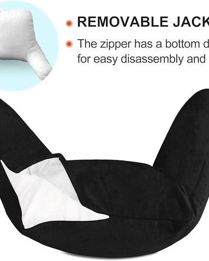 Shredded Foam Reading Pillow with Detachable Neck Roll & Big Bed Backrest Pillow for Bed with Arms and Side Pocket - Perfect for Back Support While Relaxing, Gaming, Reading - LeafyLoom