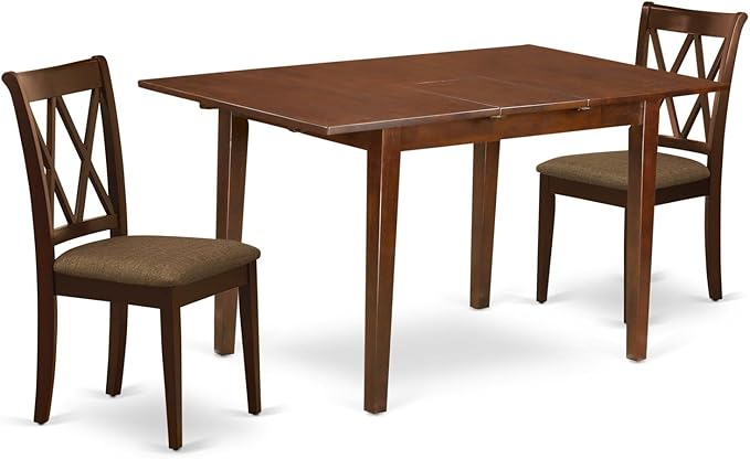 East West Furniture PSCL3-MAH-C 3 Piece Modern Dining Set Contains a Rectangle Wooden Table with Butterfly Leaf and 2 Linen Fabric Upholstered Chairs, 32x60 Inch - LeafyLoom