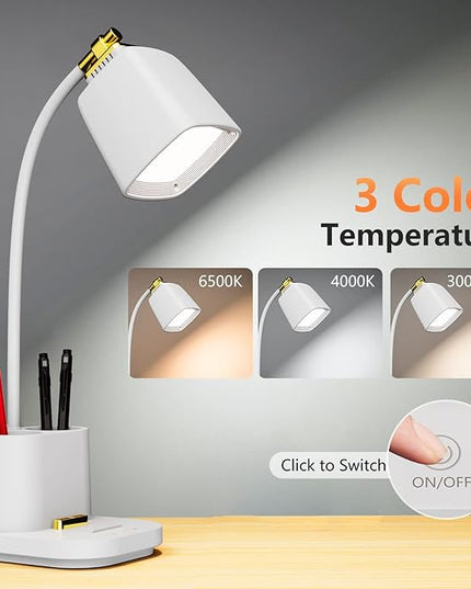 LED Desk Lamp with USB Charging Port Touch control 3 Color Modes, Stepless Dimming, Home office Desk Lamp, LED Small Desk Lamp in University Dormitory, Study Desk Lamp, Gooseneck Lamp - LeafyLoom