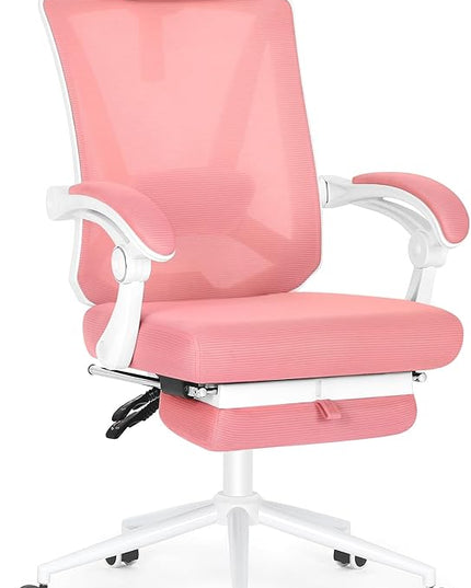 Misolant Ergonomic Office Chair with Footrest, Ergonomic Desk Chair with Adjustable 2D Lumbar Support, High Back Office Chair with Adjustable Headrest, Comfortable Executive Office Chair -Pink - LeafyLoom