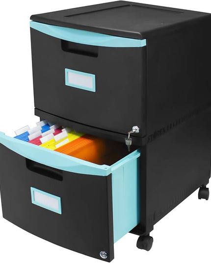 Storex 61315A01C File Cabinet, 1-Pack, Black/Teal - LeafyLoom