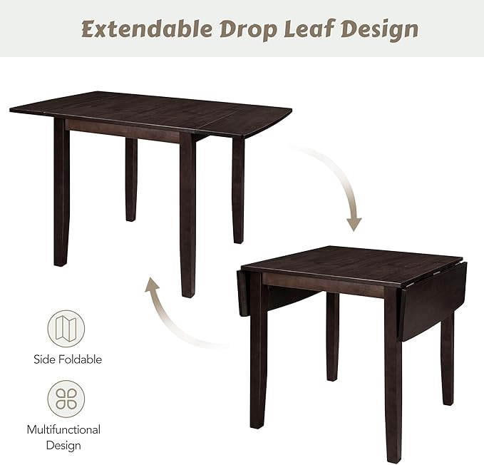 Farmhouse Style Wood Breakfast Nook 2 X-Back Chairs, Extendable Drop Leaf Design & Easy Assembly, Room, Kitchen, 3 Piece Dining Table Set, Espresso 32 - LeafyLoom