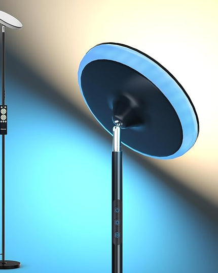 Bright Floor Lamp,42W 3700LM LED Torchiere Floor Lamps for Living Room, 71in. Modern Tall Standing Lamp with Remote,Color & Brightness Dimmable Sky Light,1/2/3H Timer for Bedroom,Office-Black - LeafyLoom