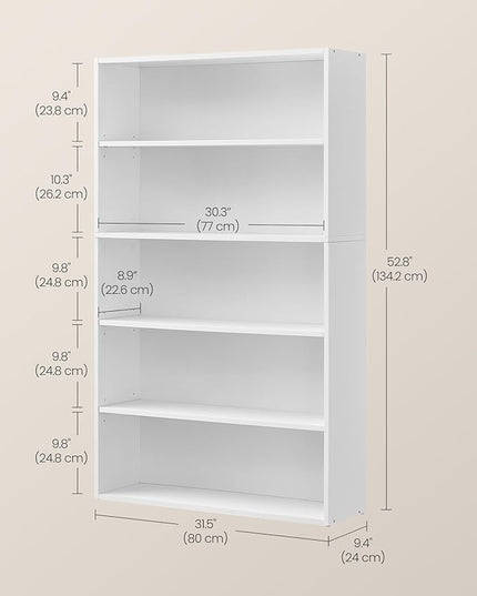 VASAGLE Bookshelf, 31.5 Inches Wide, 5-Tier Open Bookcase with Adjustable Storage Shelves, Floor Standing Unit, Cloud White ULBC175T14 - LeafyLoom