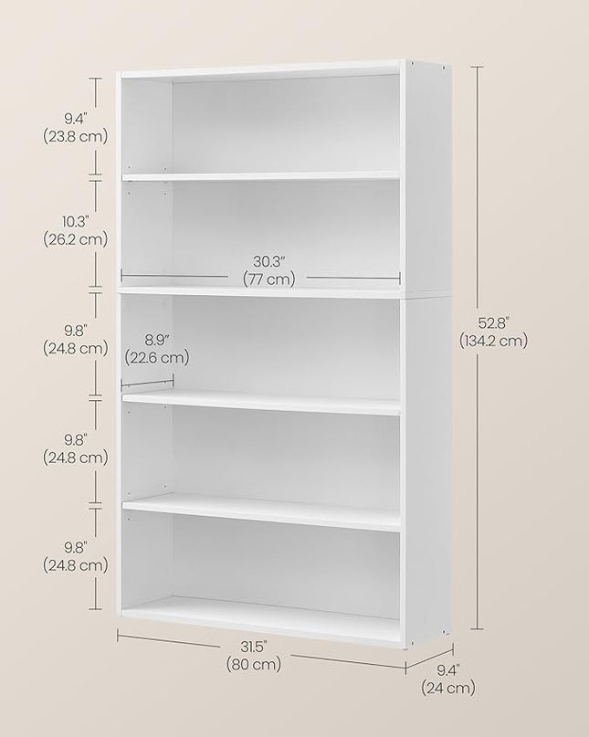VASAGLE Bookshelf, 31.5 Inches Wide, 5-Tier Open Bookcase with Adjustable Storage Shelves, Floor Standing Unit, Cloud White ULBC175T14 - LeafyLoom