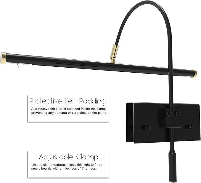 Cocoweb 19" Grand Piano Lamp - Adjustable, Black with Brass Accents, LED Clip-on with Dimmer - GPLED19D - LeafyLoom