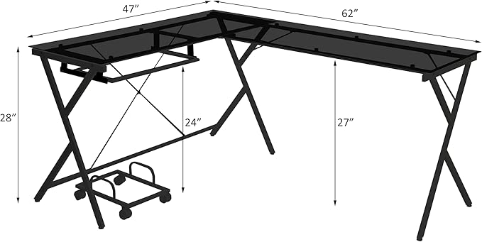 NicBex Kimberly-DW-00020-LWJ Home Office Desks, 62"x47"x28", Black - LeafyLoom