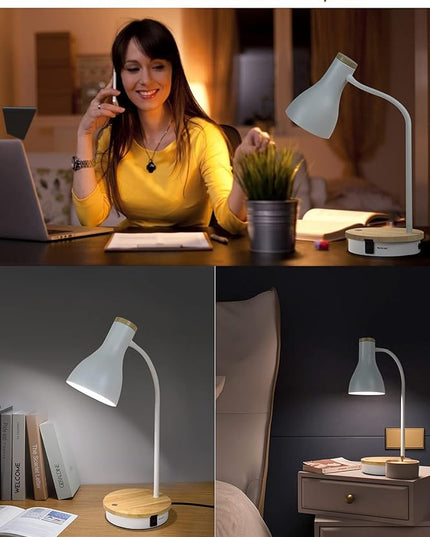 Metal Desk Lamp Touch Reading Lights Table Lamp Arc Desk Lamps for Bedroom, 3 Way Dimmable Bedside Lamp with USB Charging Ports, Reading Lamp for Study Room and Office - (White-02) - LeafyLoom