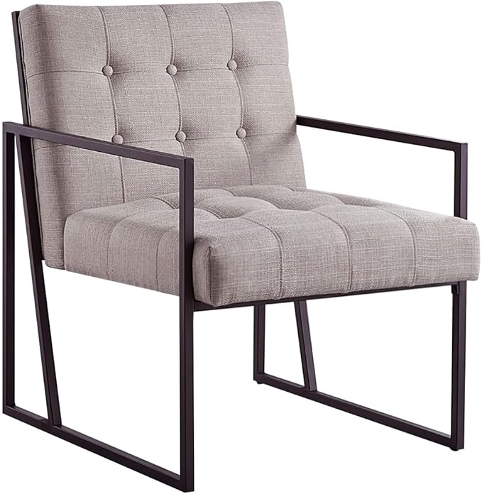 24KF Mid-Century Linen Color Button Tufted Accent Chair with Metal Stand, Decorative Furniture Chairs for Living Room Bedroom - Linen - LeafyLoom