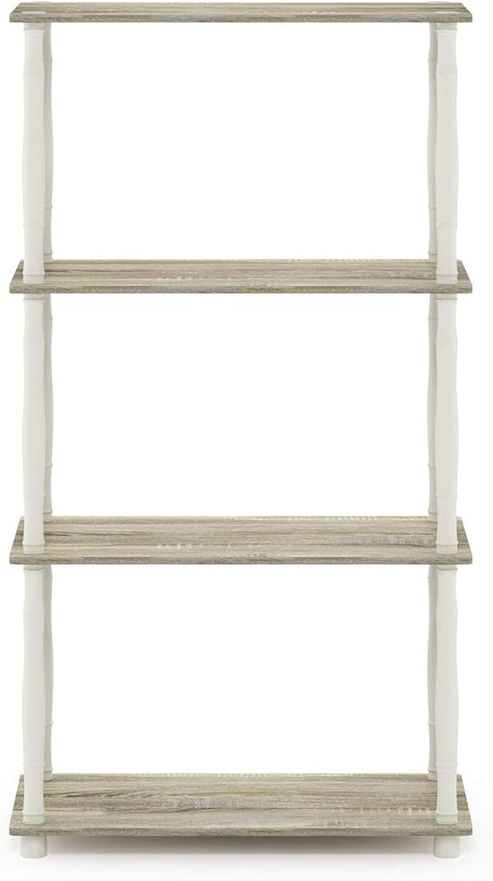 Furinno Turn-N-Tube 4-Tier Multipurpose Shelf Display Rack, Classic Tubes, Sonoma Oak/White - LeafyLoom