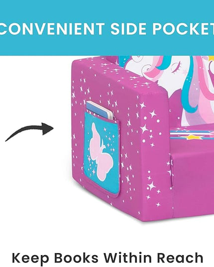 Delta Children Unicorn Cozee Flip-Out Chair For Relaxing - 2-in-1 Convertible Lightweight,Portable Chair to Lounger for Toddlers & Kids - LeafyLoom