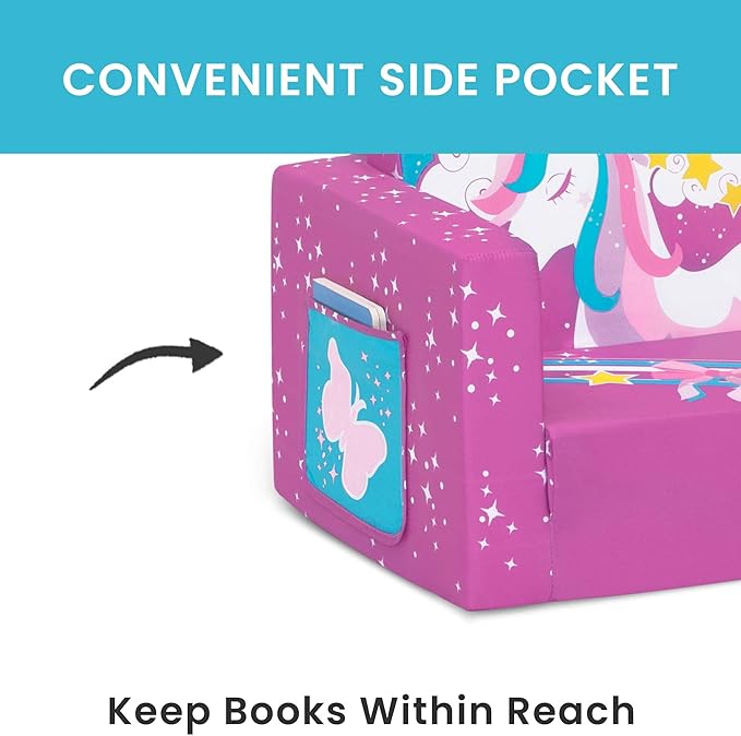 Delta Children Unicorn Cozee Flip-Out Chair For Relaxing - 2-in-1 Convertible Lightweight,Portable Chair to Lounger for Toddlers & Kids - LeafyLoom