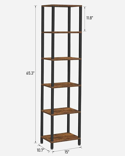TUTOTAK Bookshelf, 6-Tier Tall Book Shelf, Narrow Bookcase for Small Space, DIY Stackable Bookshelf, for Living Room, Office, Study, Entryway, Industrial, Rustic Brown BS01BB006 - LeafyLoom