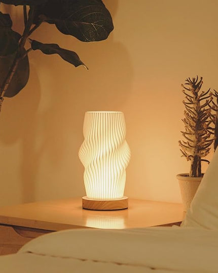 Bedside Lamps for Bedroom Nightstand Lamp,Vintage Style Striped Small Night Light Lamp,Gold Mini Modern Lamp with Woodbase,Gold Mini Table Lamp LED Lights for Living Room,Dorm,Kids Room,Office - LeafyLoom