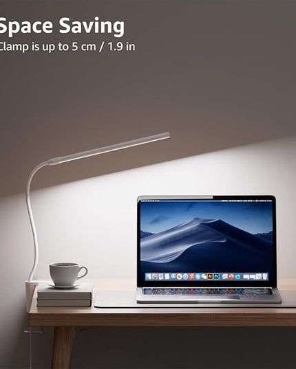 Lepro Small Desk Lamp with Clamp, LED Reading Lamp with 3 Color Modes 10 Brightness, Dimmable USB Clip on desk light with Gooseneck Swing Arm for Bed Headboard, Workbench, Home Office and Nail (White) - LeafyLoom