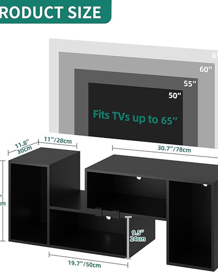 YITAHOME 42" Deformable TV Stand w/LED Strip, Modern Entertainment Center for 70/65/60/55/50/45 inch TVs, Gaming TV Consoles 2 Pieces Media Console Cabinet for Living Room, Black - LeafyLoom
