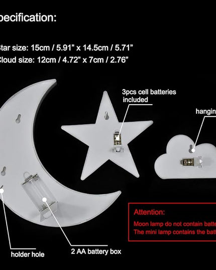 GUOCHENG Lovely White Moon Star Cloud Light Set Battery Operated LED Marquee Light Sign Warm White Bedside Lamps for Kids Children Bedroom Nursery, Baby Standing Night Light - LeafyLoom