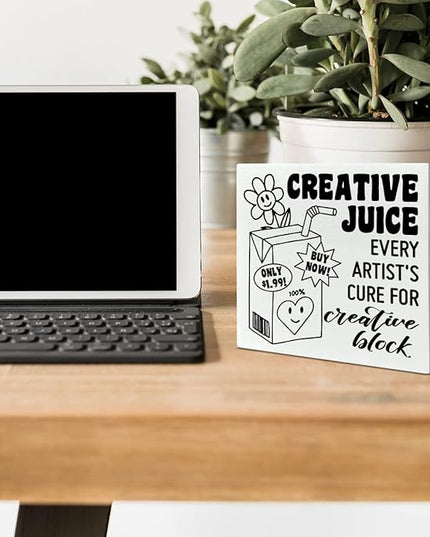 Retro Home Office Desk Wooden Box Sign Decor, Every Artist's Cure for Creative Block, Inspirational Quotes Desk Decor Motivational Desk Decorations for Women Men Student Office Classroom School - LeafyLoom