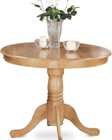 East West Furniture ANGR3-OAK-W 3 Piece Kitchen Set Contains a Round Room Table with Pedestal and 2 Dining Chairs, 36x36 Inch - LeafyLoom