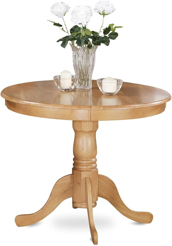 East West Furniture ANGR3-OAK-W 3 Piece Kitchen Set Contains a Round Room Table with Pedestal and 2 Dining Chairs, 36x36 Inch - LeafyLoom