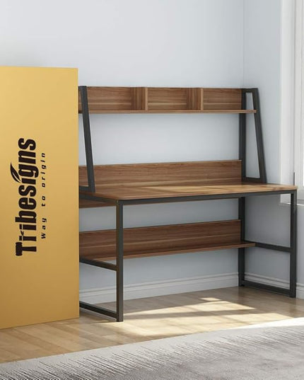 Tribesigns Computer Desk with Hutch, 47 inches Home Office Desk with Space Saving Design with Bookshelf for Small Spaces (Dark Walnut, 47) - LeafyLoom