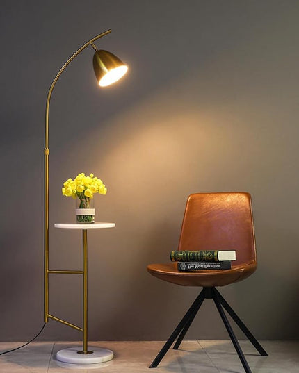 Modern Floor Lamp, Functional Bedside Lamp, Stylish Floor Lamp for Bedroom, Living Room or Office (with Marble Table) - LeafyLoom