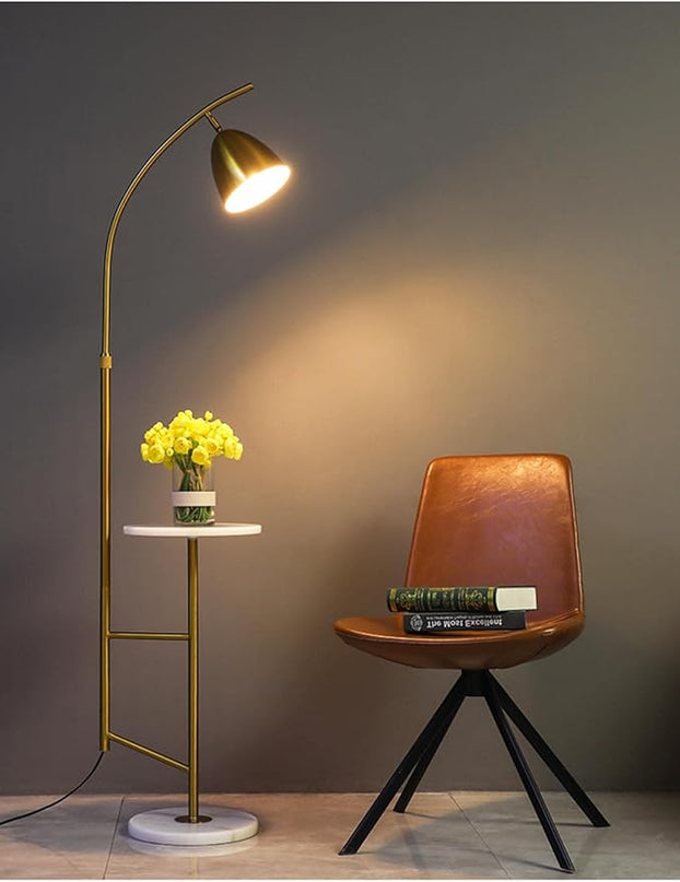 Modern Floor Lamp, Functional Bedside Lamp, Stylish Floor Lamp for Bedroom, Living Room or Office (with Marble Table) - LeafyLoom