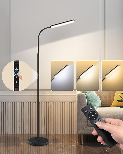Dimunt LED Floor Lamp, Bright 15W Floor Lamps for Living Room with 1H Timer, Stepless Adjustable 3000K-6000K Colors & Brightness Standing Lamp with Remote & Touch Control Reading Floor Lamps - LeafyLoom