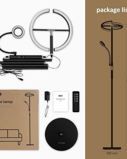 FIMEI Split Floor Lamp with Reading Light, Modern Bright LED Rotatable Standing Lamp with Stepless Dimming and 3000K-6000K Color for Living Room Bedroom Office, Touch and Remote Control, Black - LeafyLoom