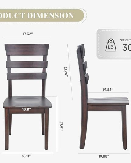COLAMY Wooden Dining Chairs Set of 2, Ladder High Back Kitchen Side Chair, Farmhouse Armless Dining Room Chairs with Adjustable Foot Pegs, Cherry - LeafyLoom