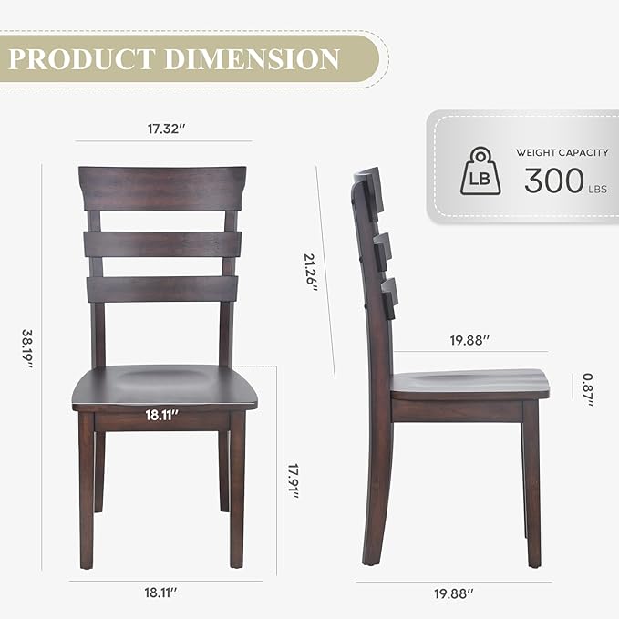 COLAMY Wooden Dining Chairs Set of 6, Ladder High Back Kitchen Side Chair, Farmhouse Armless Dining Room Chairs with Adjustable Foot Pegs, Cherry - LeafyLoom