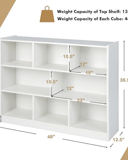 Giantex Wood 8 Cube Bookcase, Open Freestanding 3-Tier Bookshelf, Multipurpose Display Shelf for Living Room, Bedroom, Children's Playroom, Reading Room - LeafyLoom