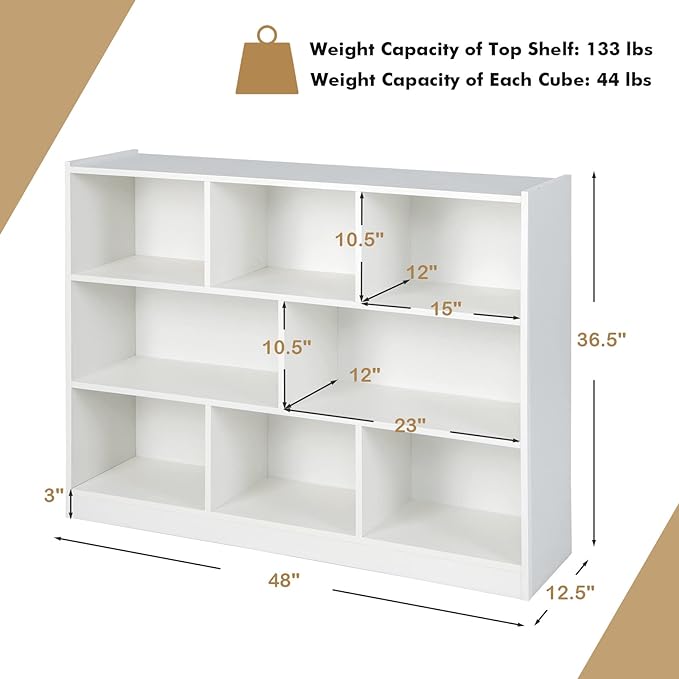 Giantex Wood 8 Cube Bookcase, Open Freestanding 3-Tier Bookshelf, Multipurpose Display Shelf for Living Room, Bedroom, Children's Playroom, Reading Room - LeafyLoom