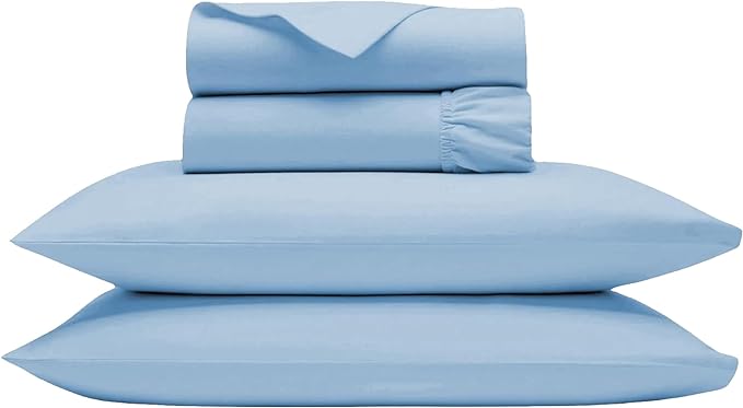 Egyptian Cotton Sheets Luxury 1000 Thread Count, Soft 100% Cotton Sheets for King Size Bed, 5-Star Hotel Quality, 4 Pc Sky Blue King Bed Sheets Set with Elasticized Deep Pocket King Sheets - LeafyLoom