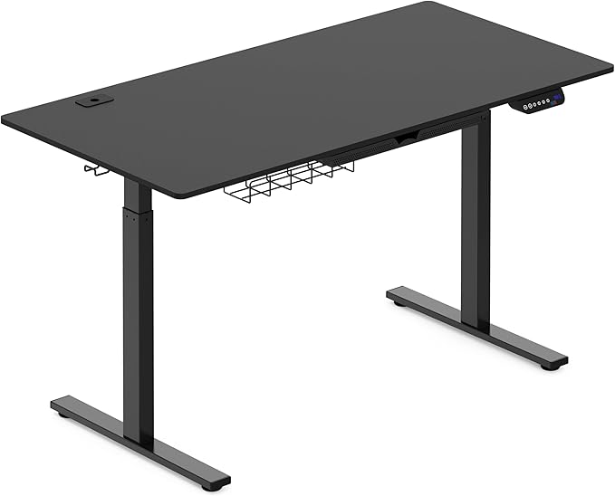 SHW 55-Inch Large Electric Height Adjustable Standing Desk, 55 x 28 Inches, Black - LeafyLoom
