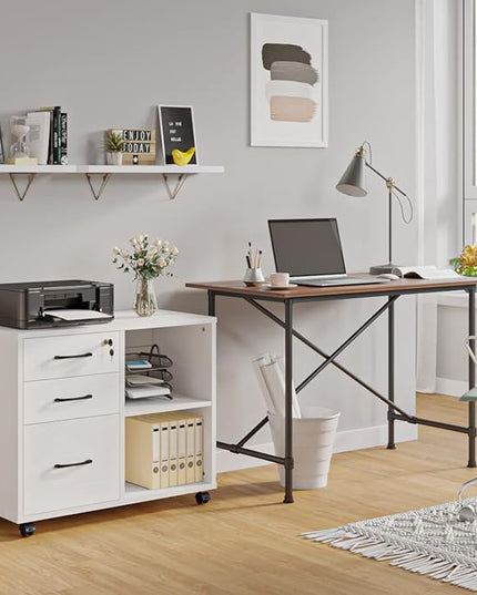 3 Drawer File Cabinets, Mobile Lateral Printer Stand with Open Shelf, Rolling Filing Cabinet with Wheels Home Office Organization and Storage (White) - LeafyLoom