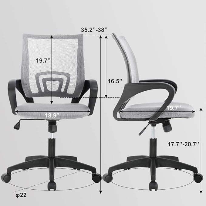 Office Chair Desk Chair Computer Chair Ergonomic Executive Swivel Rolling Chair with Lumbar Support Arms Adjustable Task Chair for Women Adults, Grey - LeafyLoom