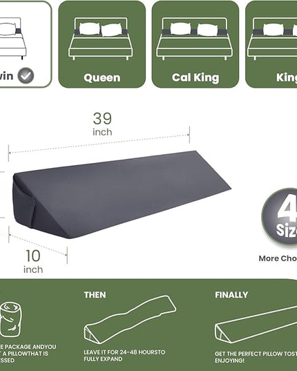 Wedge Pillow Headboard, Ultimate Comfort Bed Wedge Pillow for Headboard, Relaxation Bed Gap Filler for Twin, Foam Pillow Wedge for Headboard Gap, Overall Bed Gap Filler. 2 Covers. - LeafyLoom