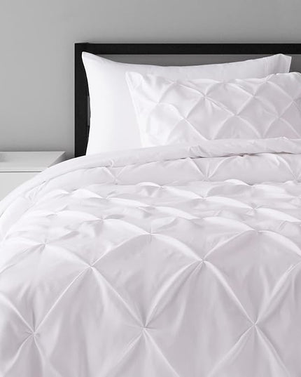Amazon Basics All-Season Down-Alternative 2 Piece Comforter Bedding Set, Twin/TwinXL, Bright White, Pinch Pleat With Piped Edges - LeafyLoom