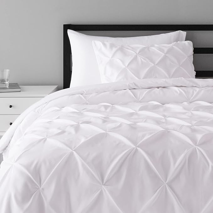 Amazon Basics All-Season Down-Alternative 2 Piece Comforter Bedding Set, Twin/TwinXL, Bright White, Pinch Pleat With Piped Edges - LeafyLoom