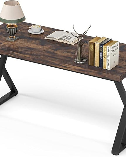 55 Inch Large Simple Industrial Computer Desk Study Writing Table Home Office Workstation,Rustic Brown - LeafyLoom